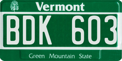 VT license plate BDK603