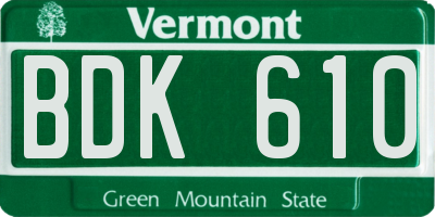 VT license plate BDK610