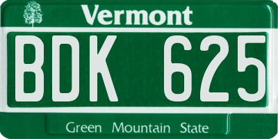 VT license plate BDK625