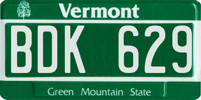 VT license plate BDK629