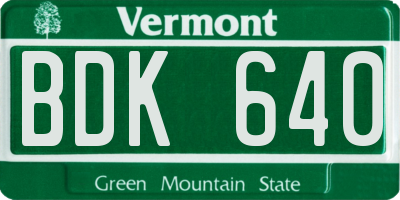 VT license plate BDK640