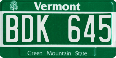 VT license plate BDK645