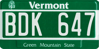 VT license plate BDK647