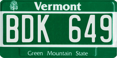 VT license plate BDK649