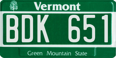 VT license plate BDK651