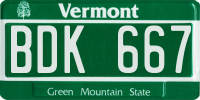VT license plate BDK667