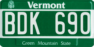 VT license plate BDK690