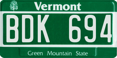 VT license plate BDK694