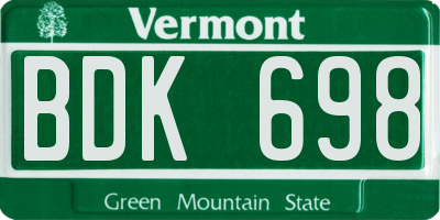 VT license plate BDK698