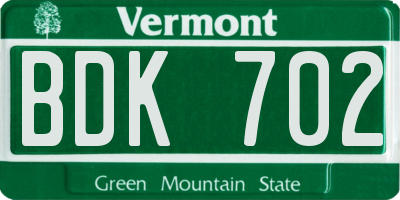 VT license plate BDK702
