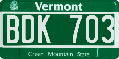 VT license plate BDK703
