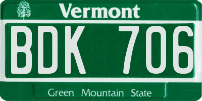 VT license plate BDK706