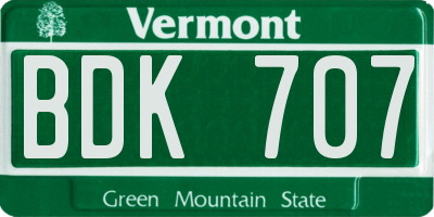 VT license plate BDK707