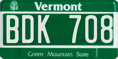 VT license plate BDK708