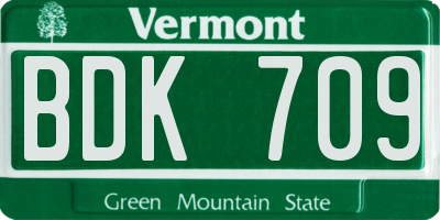 VT license plate BDK709