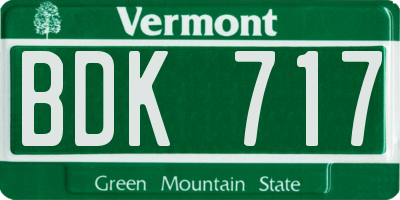 VT license plate BDK717