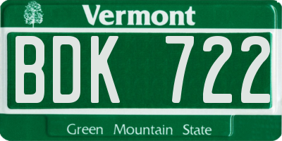 VT license plate BDK722
