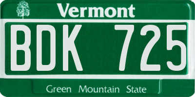 VT license plate BDK725
