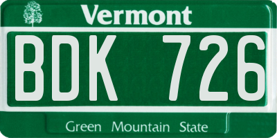 VT license plate BDK726
