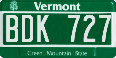 VT license plate BDK727