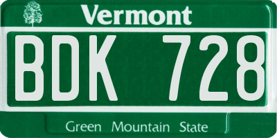 VT license plate BDK728