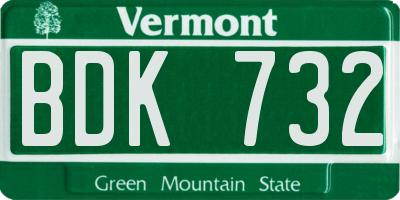 VT license plate BDK732
