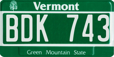 VT license plate BDK743