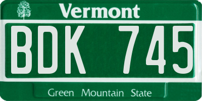 VT license plate BDK745
