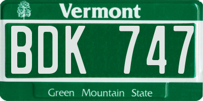 VT license plate BDK747