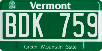 VT license plate BDK759