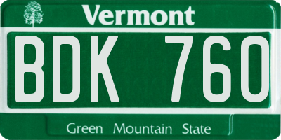 VT license plate BDK760