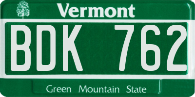 VT license plate BDK762