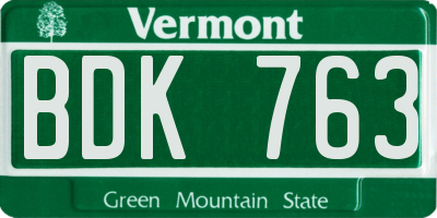 VT license plate BDK763