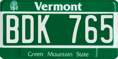 VT license plate BDK765