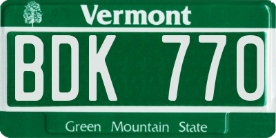 VT license plate BDK770