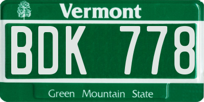 VT license plate BDK778