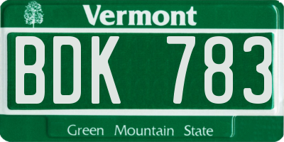 VT license plate BDK783