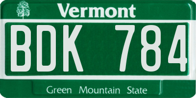 VT license plate BDK784