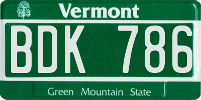 VT license plate BDK786