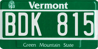 VT license plate BDK815