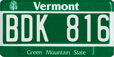 VT license plate BDK816