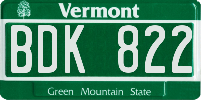 VT license plate BDK822