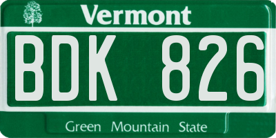 VT license plate BDK826
