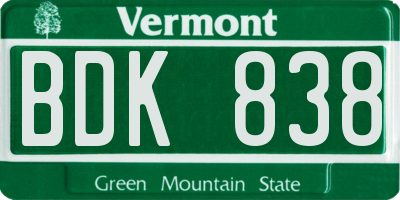 VT license plate BDK838