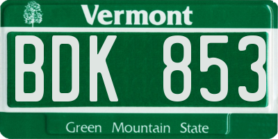 VT license plate BDK853