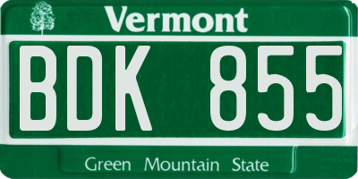 VT license plate BDK855