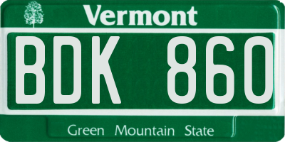 VT license plate BDK860