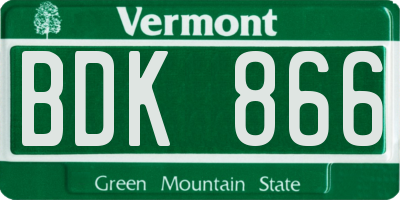VT license plate BDK866