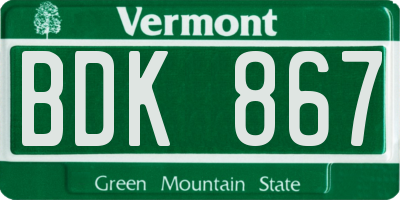 VT license plate BDK867