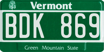 VT license plate BDK869